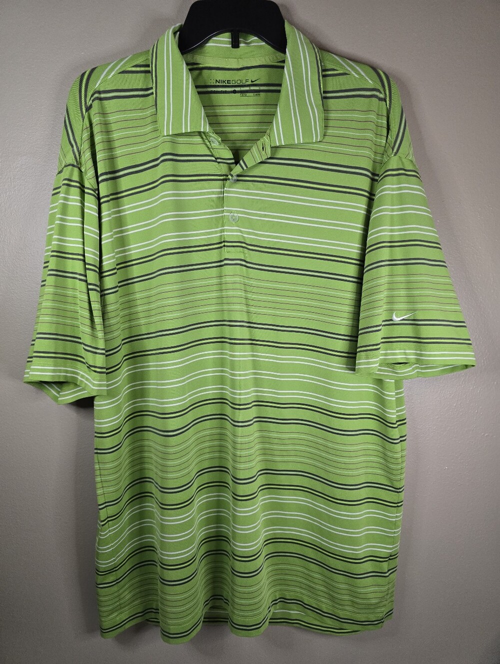 NIKE GOLF Dri-Fit Golf Polo Shirt Mens Size Large Green Striped Moisture Wicking